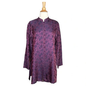 BIANCO LEVRIN Asian Inspired Tunic Topper Jacket Silk Blend Jacquard Ethereal
